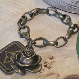 Antique Brass Chain Bracelet with Rose Charm